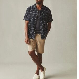 AMERICAN GIANT Mens Black Graphic Print Short Sleeve Button Up Shirt Size M